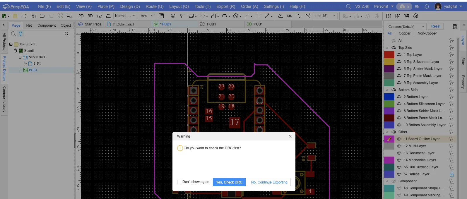 Export options for fabrication