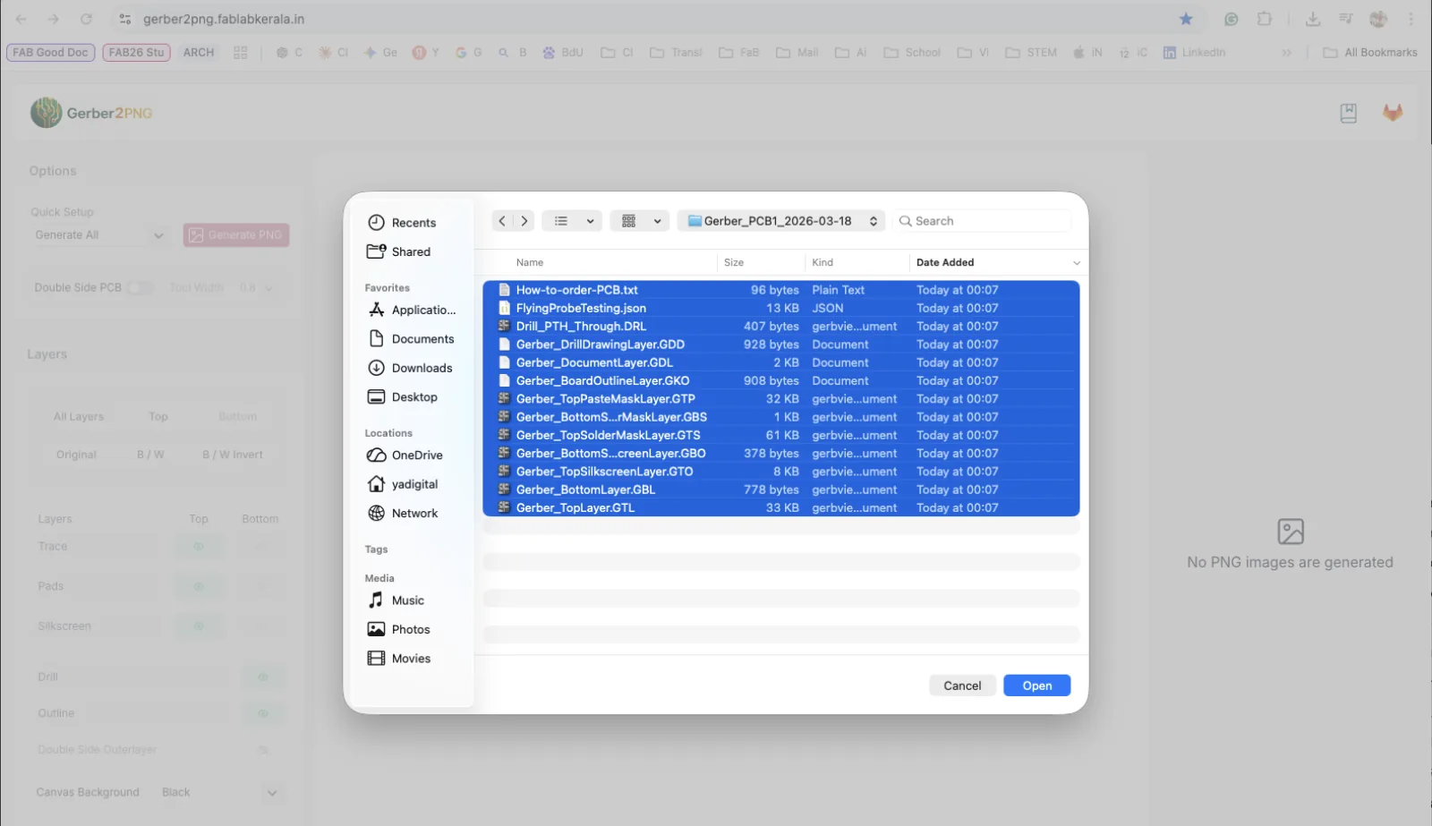 Gerber files uploaded to the preview tool