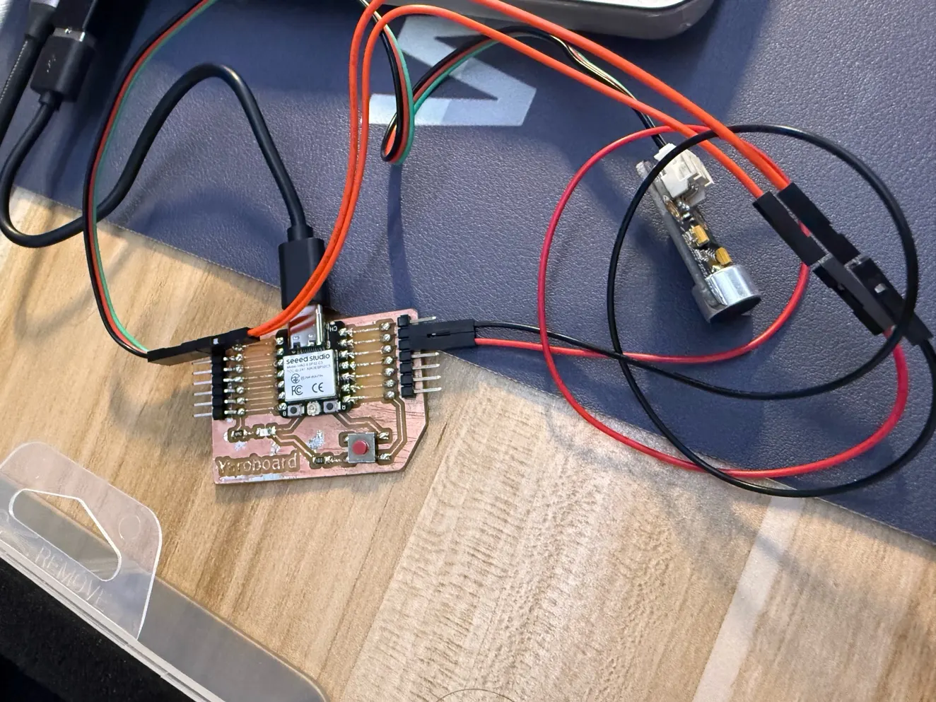 Vibration sensor wired to custom board