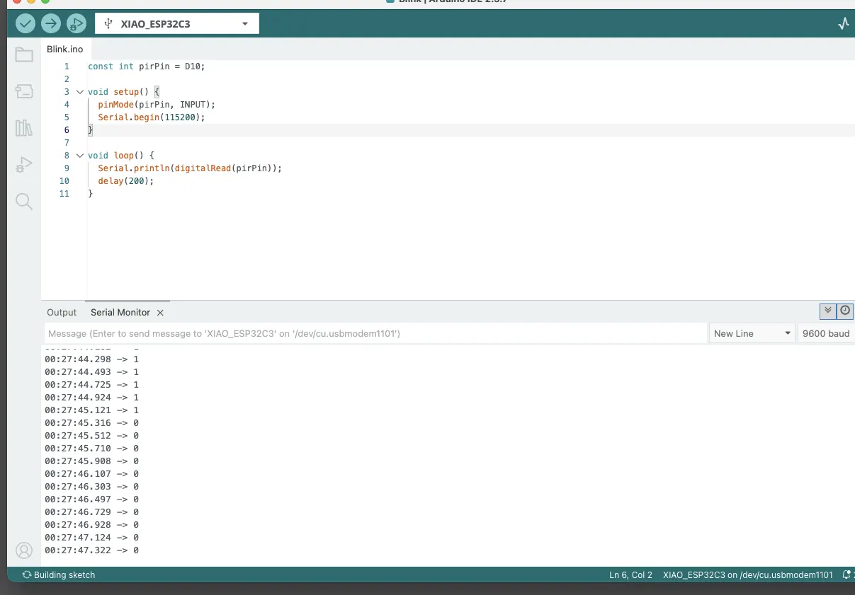 Arduino IDE serial monitor for PIR sensor debug