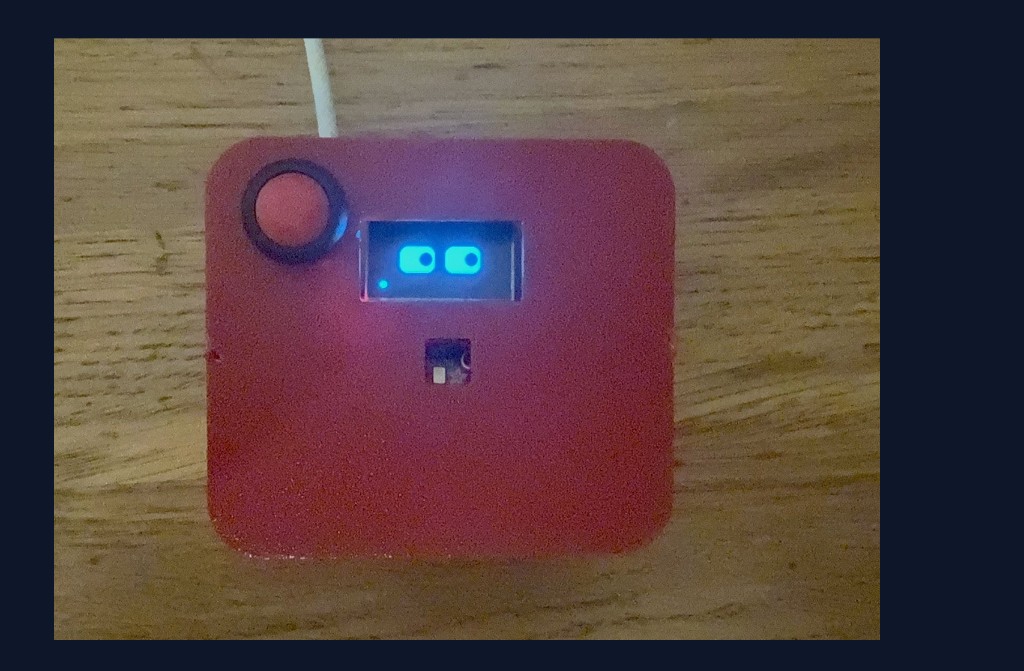 Feyncorder module - red top with e-ink display, encoder cutout, and push button