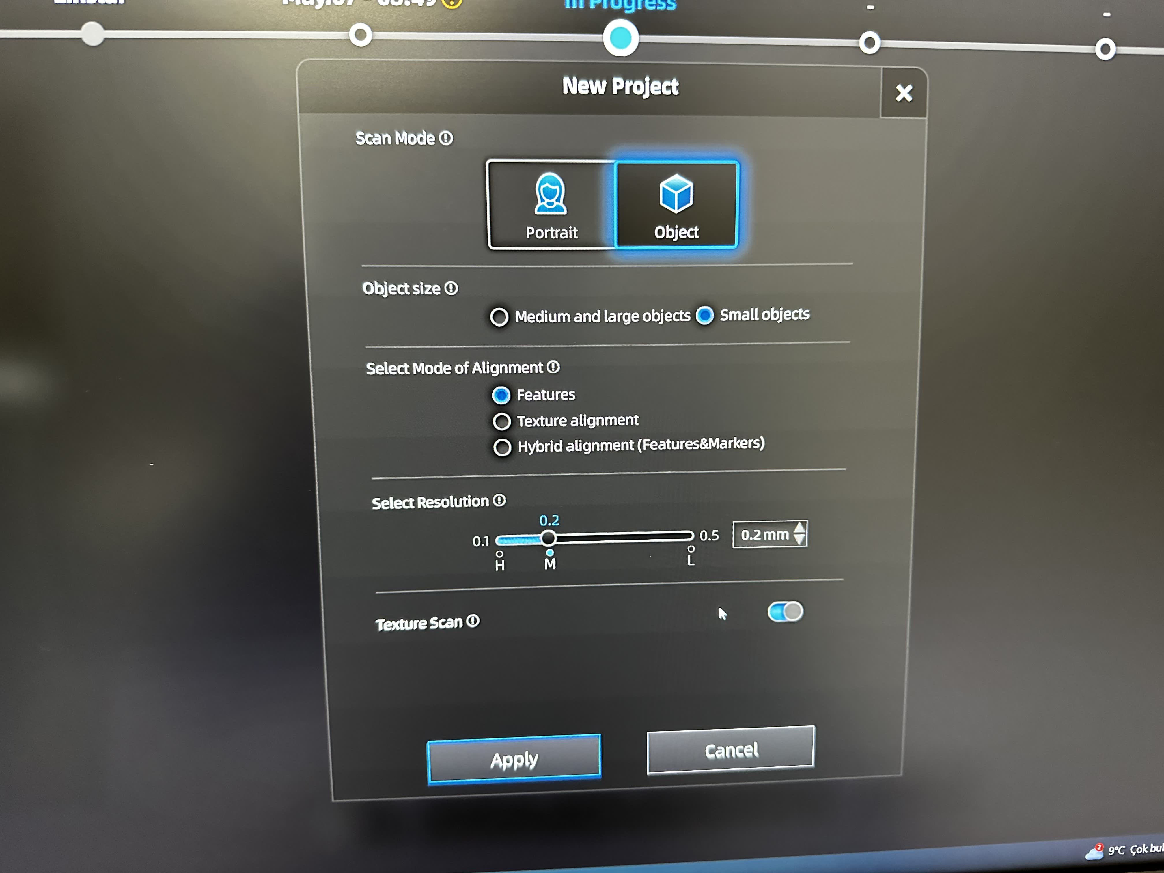 New Project – Object mode, size, alignment, resolution, texture