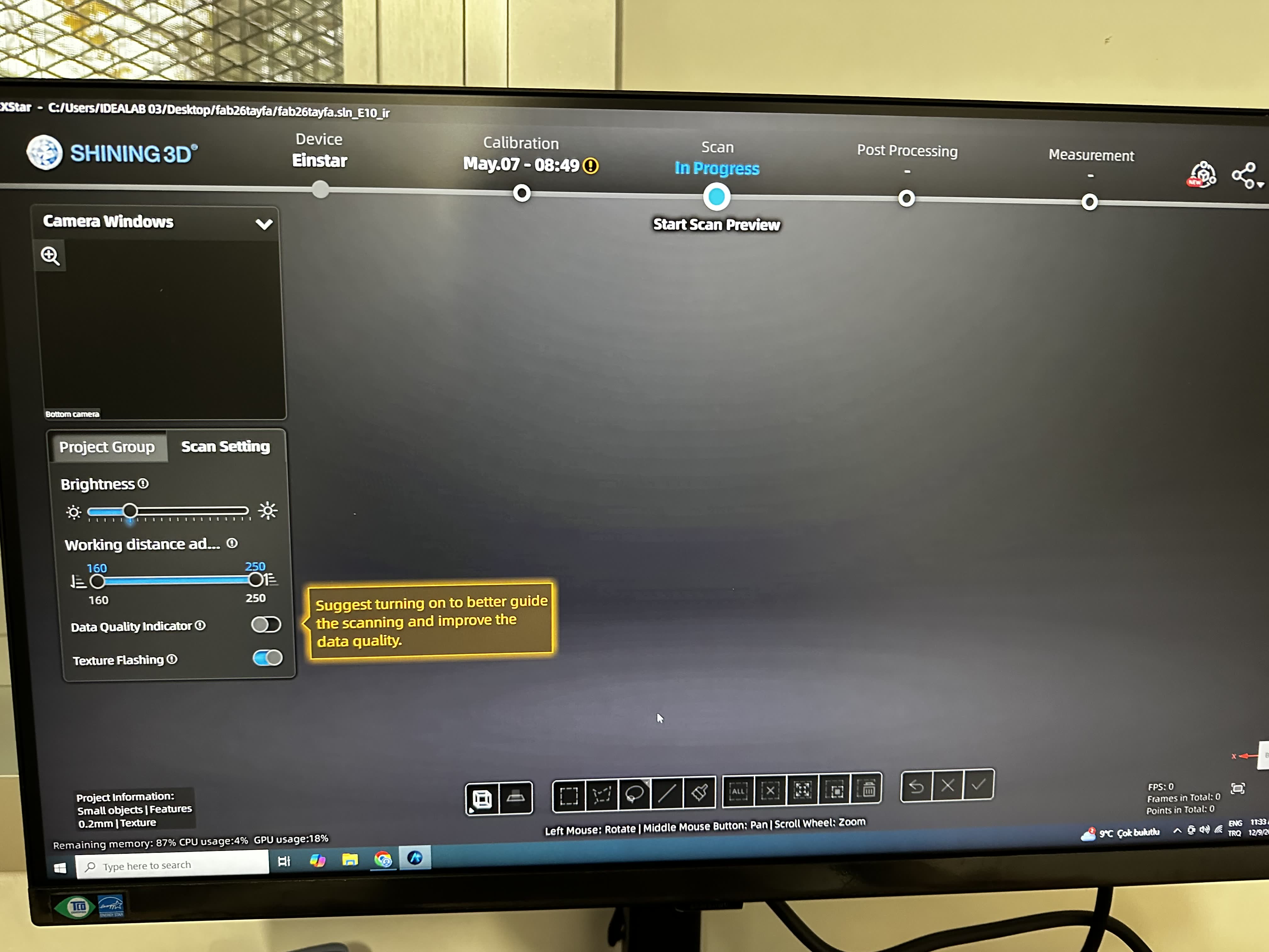 Scan stage – settings and Start Scan Preview