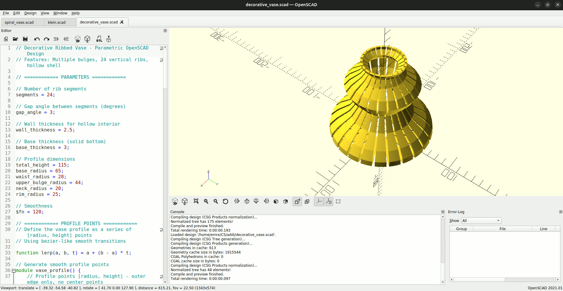 Decorative ribbed vase in OpenSCAD