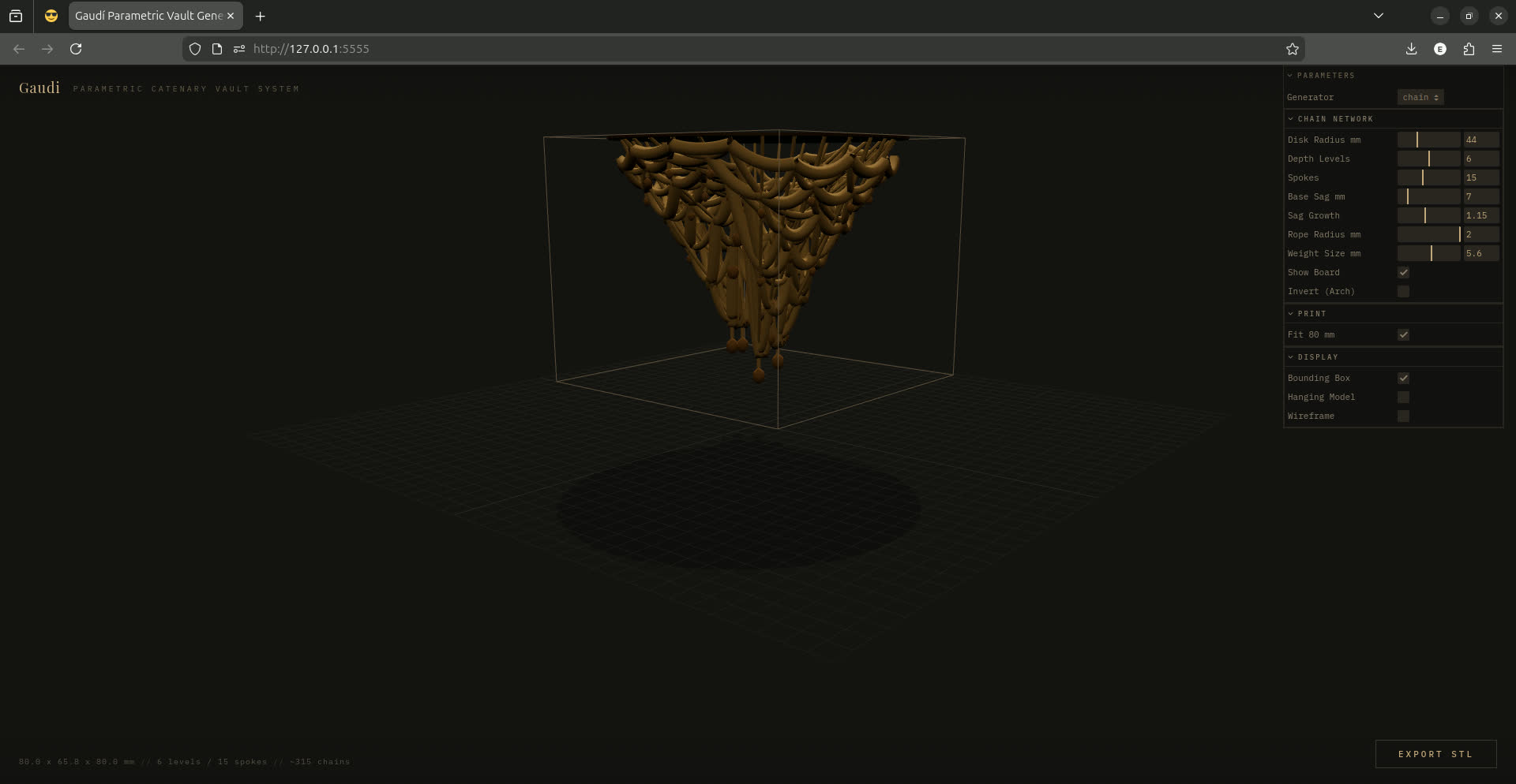 Gaudí hanging chain model