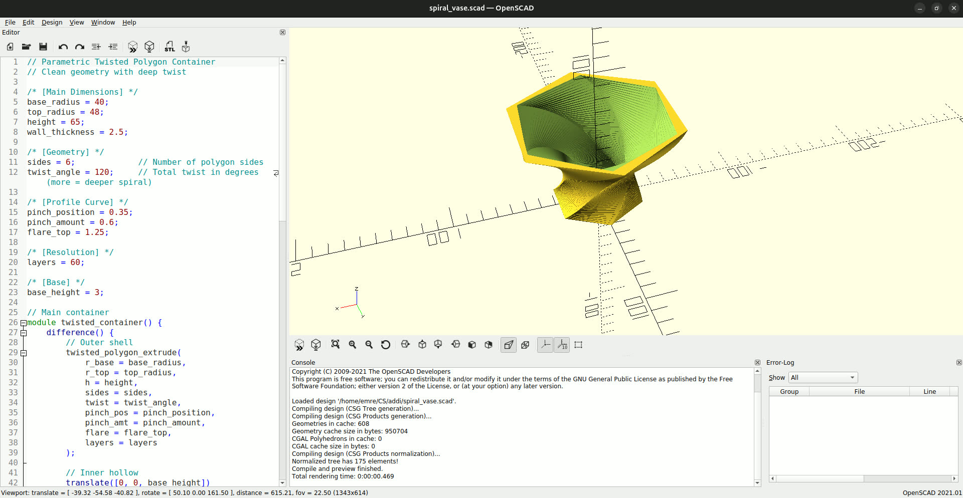 Spiral vase in OpenSCAD