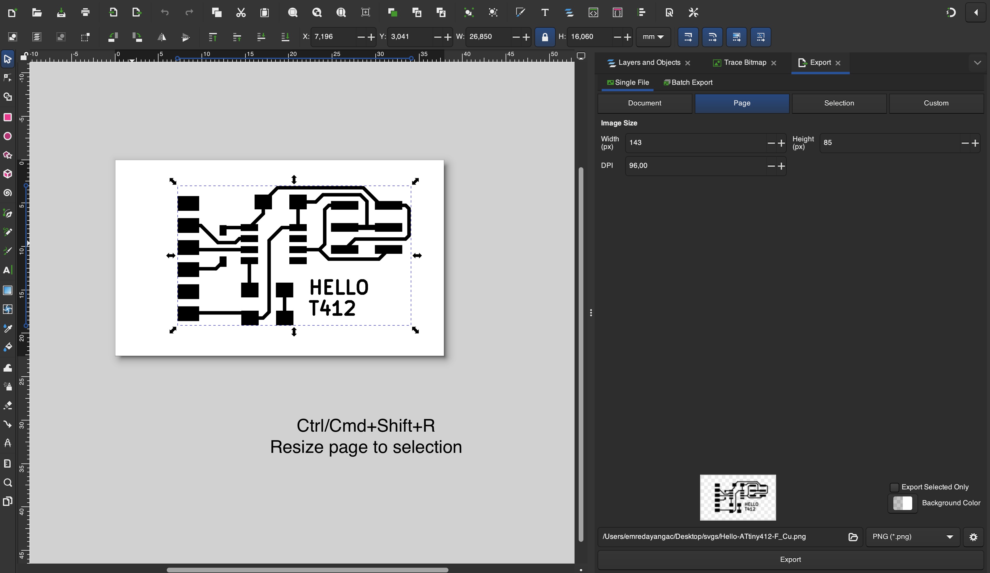 Inkscape: resize page to selection