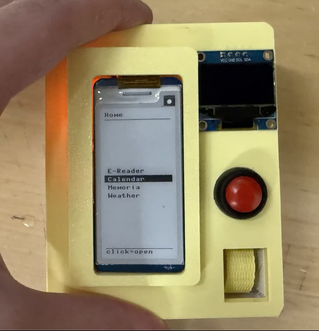 Version 2 early pocket — slimmer yellow body, closer to the final form factor
