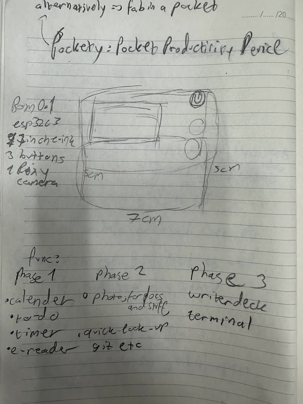 Cardboard mockup cut from the v2 sketch to check grip and thickness in hand