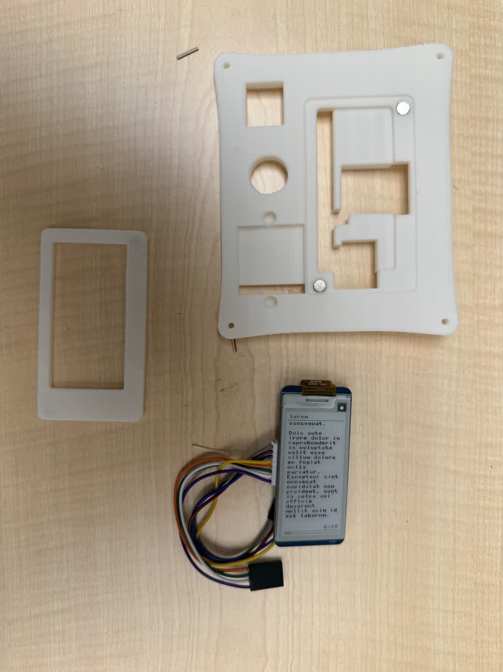 Bench assembly — PCB stack, displays, and submodule headers wired for test