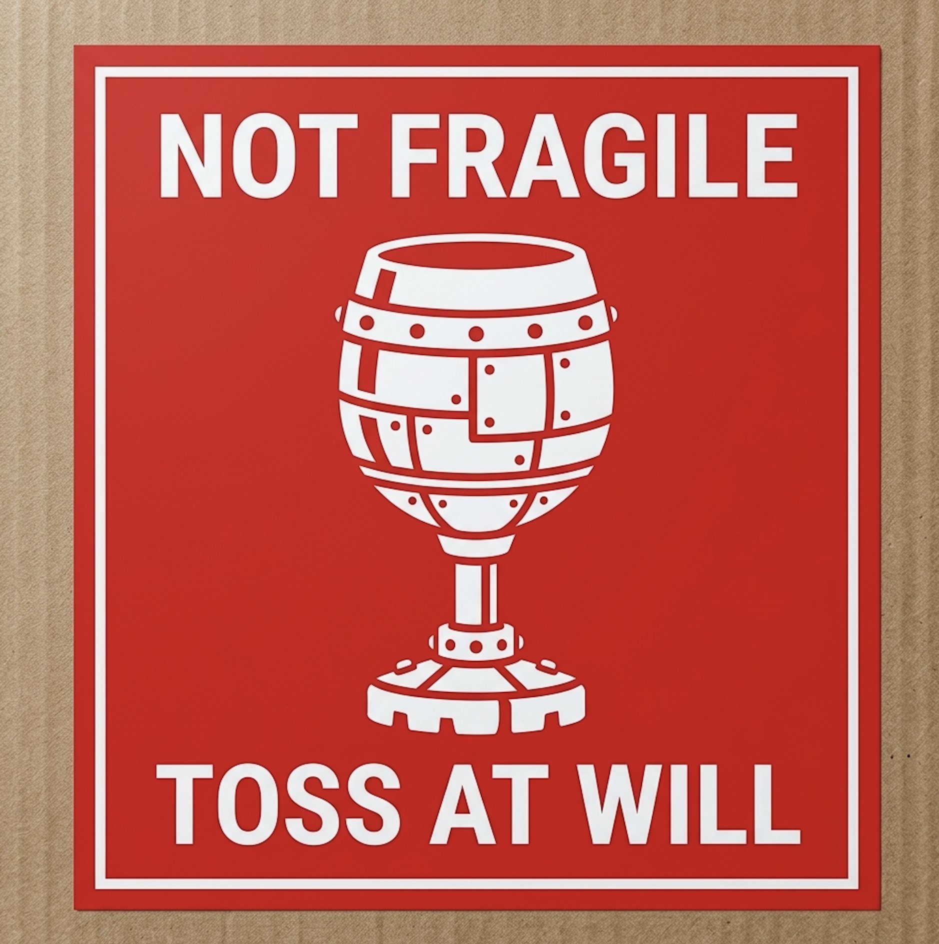 “Not fragile — toss at will” sticker