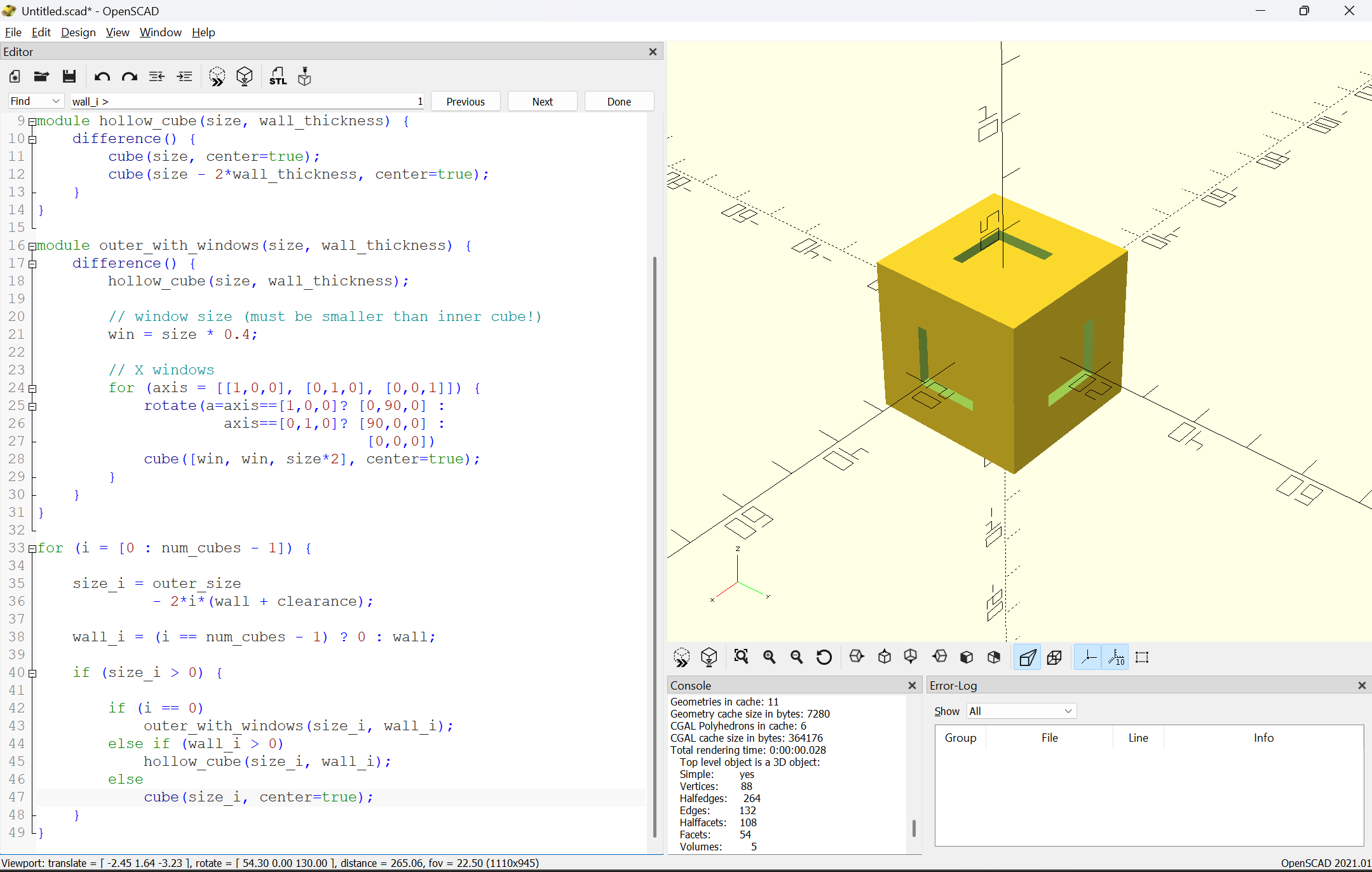 OpenSCAD Cube Inside a Cube