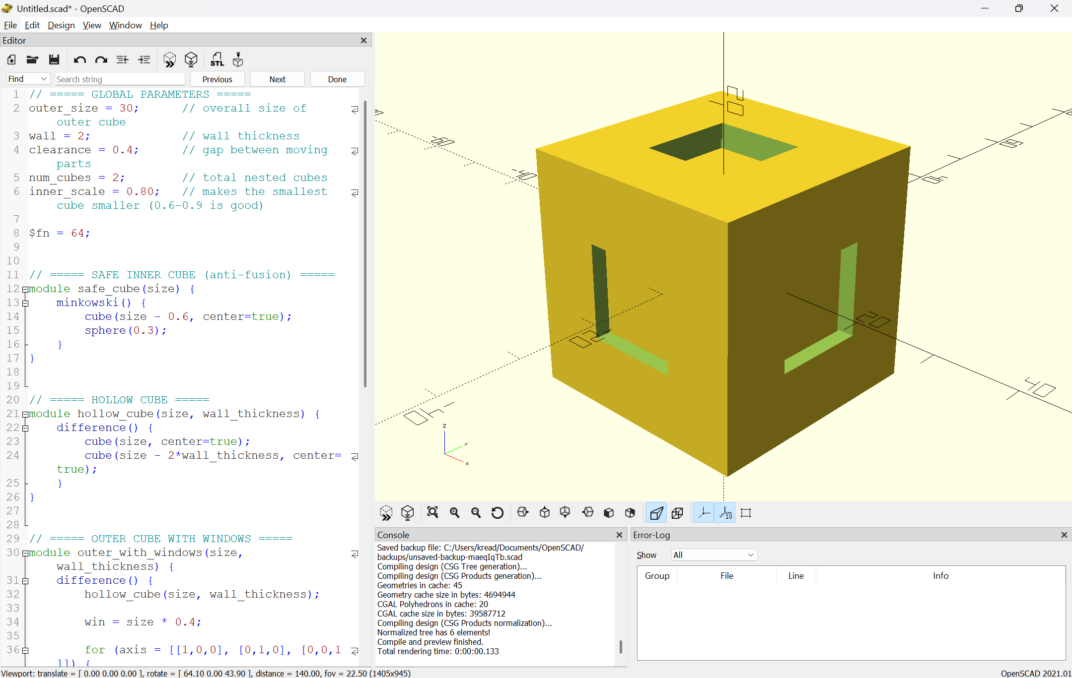 OpenSCAD Cube Remove Rotate
