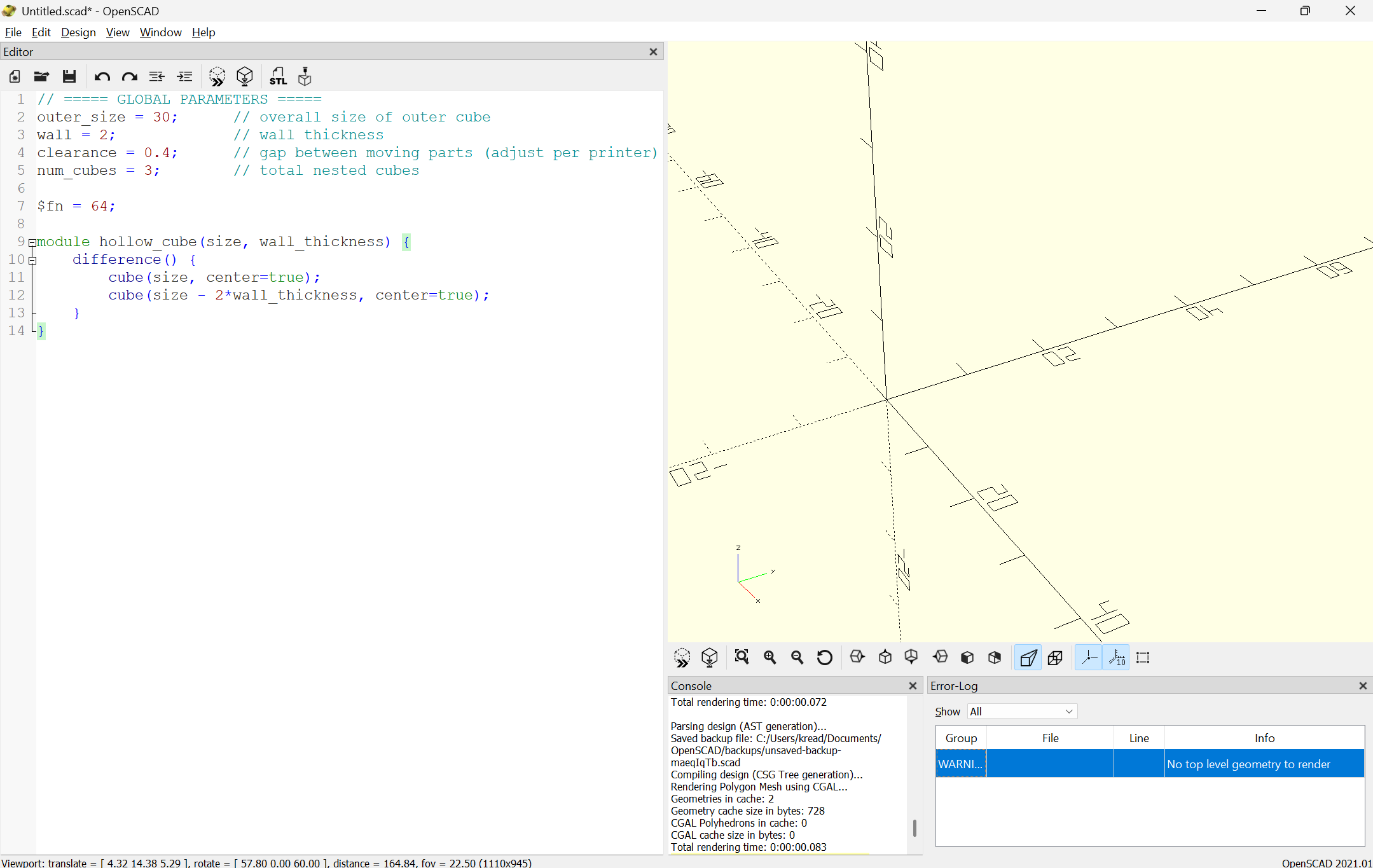 OpenSCAD Hollow Cube