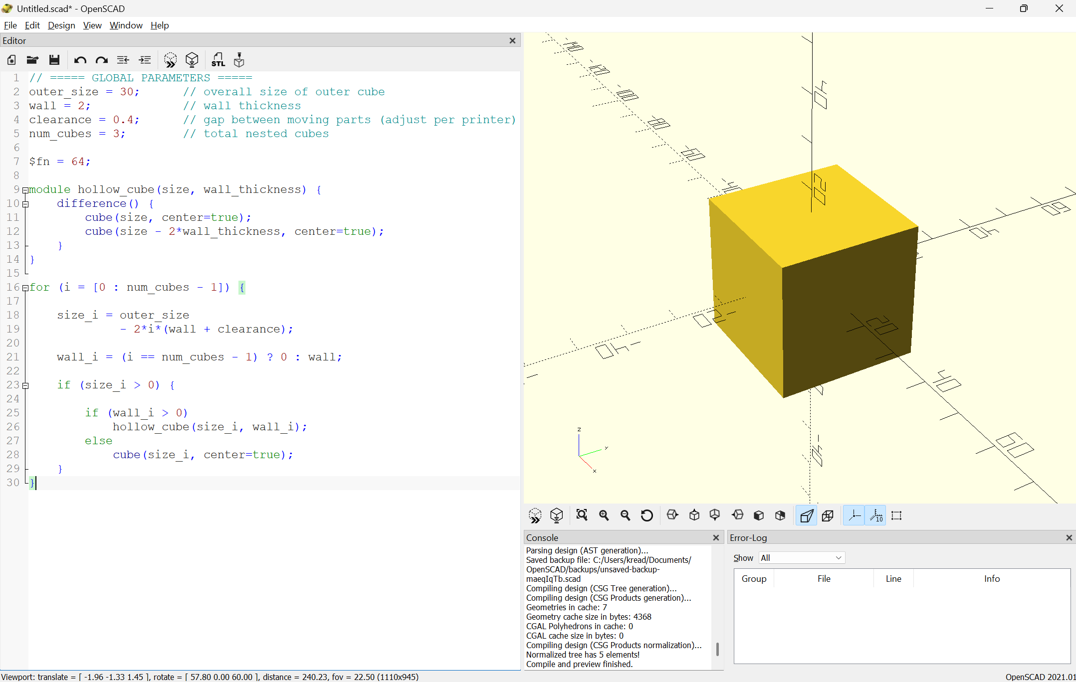 OpenSCAD Main Loop