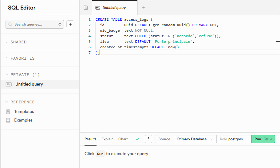 Supabase SQL editor