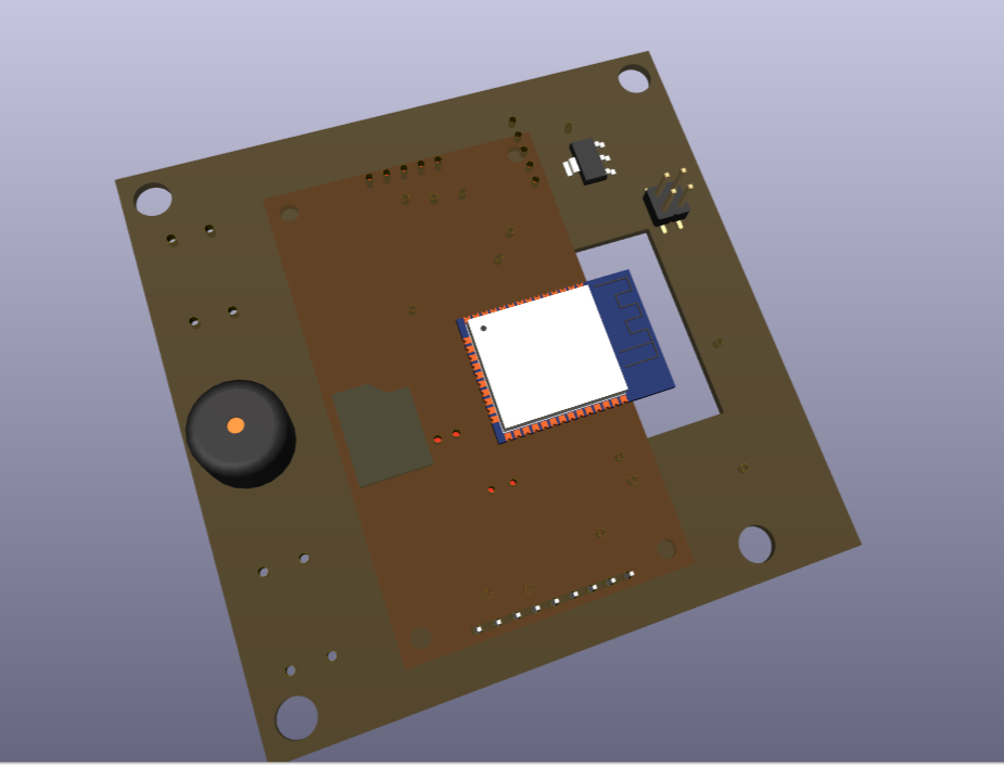 3D render of the PCB, angled view