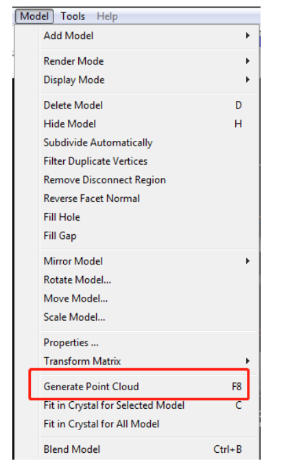 Point cloud generation settings