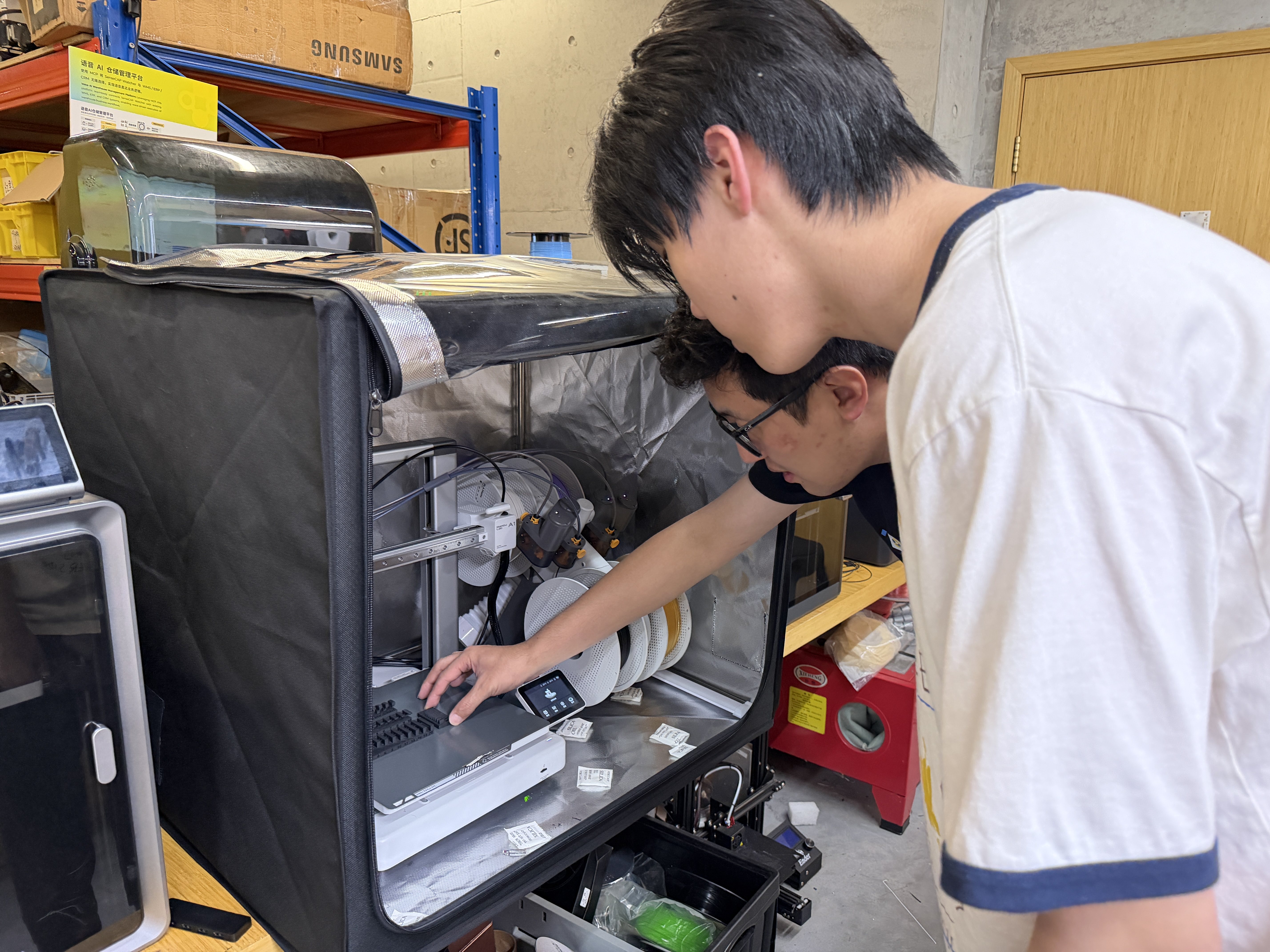 Retrieving filament or stock for 3D printing from lab storage