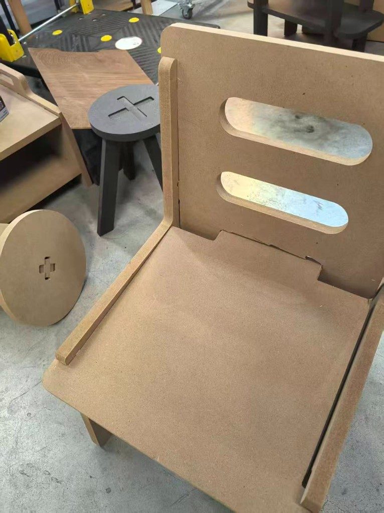 Assembled little chair standing on the shop floor