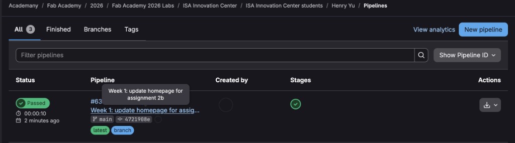 GitLab pipeline passed after first push