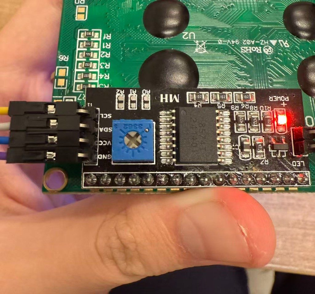 Blue contrast potentiometer on I2C backpack