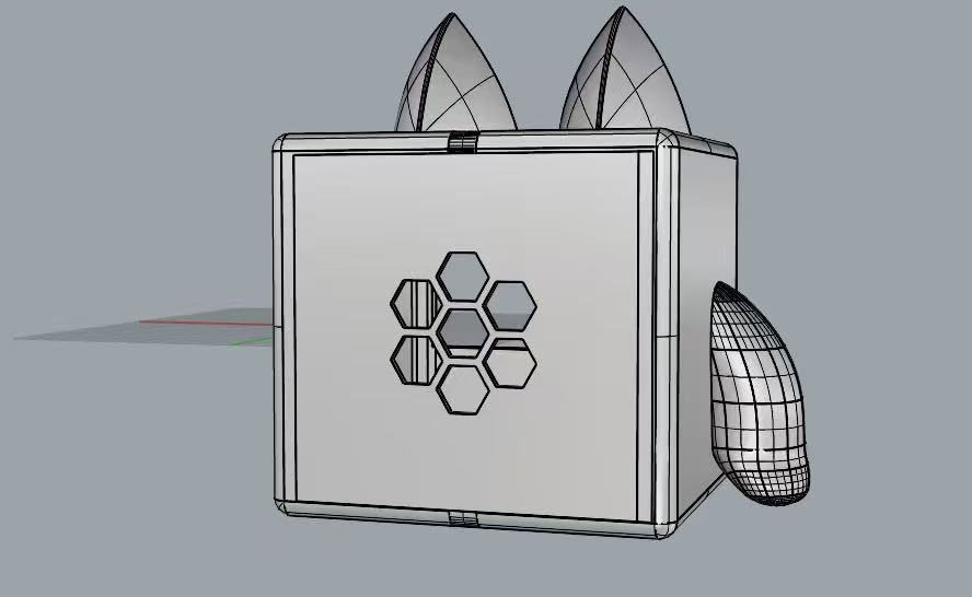 Version 2 CAD model back view with honeycomb speaker opening