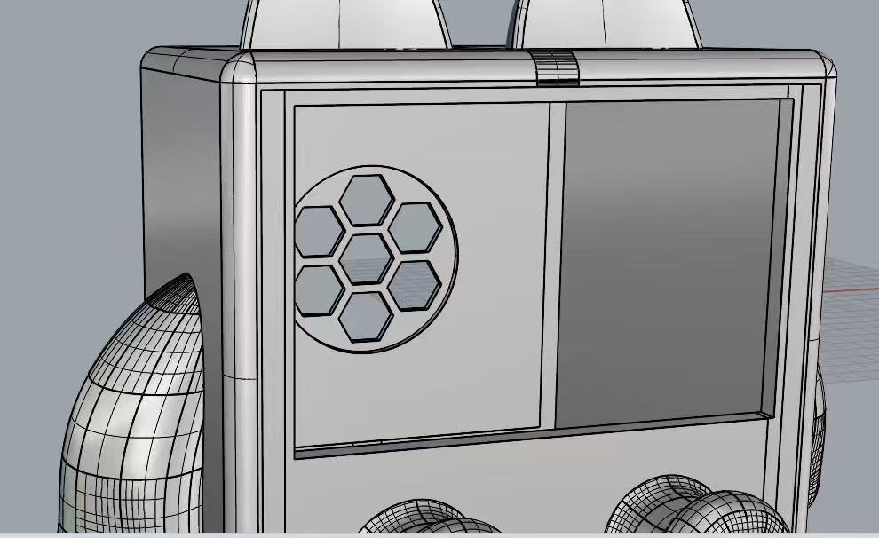 Version 2 CAD back view showing honeycomb mesh detail