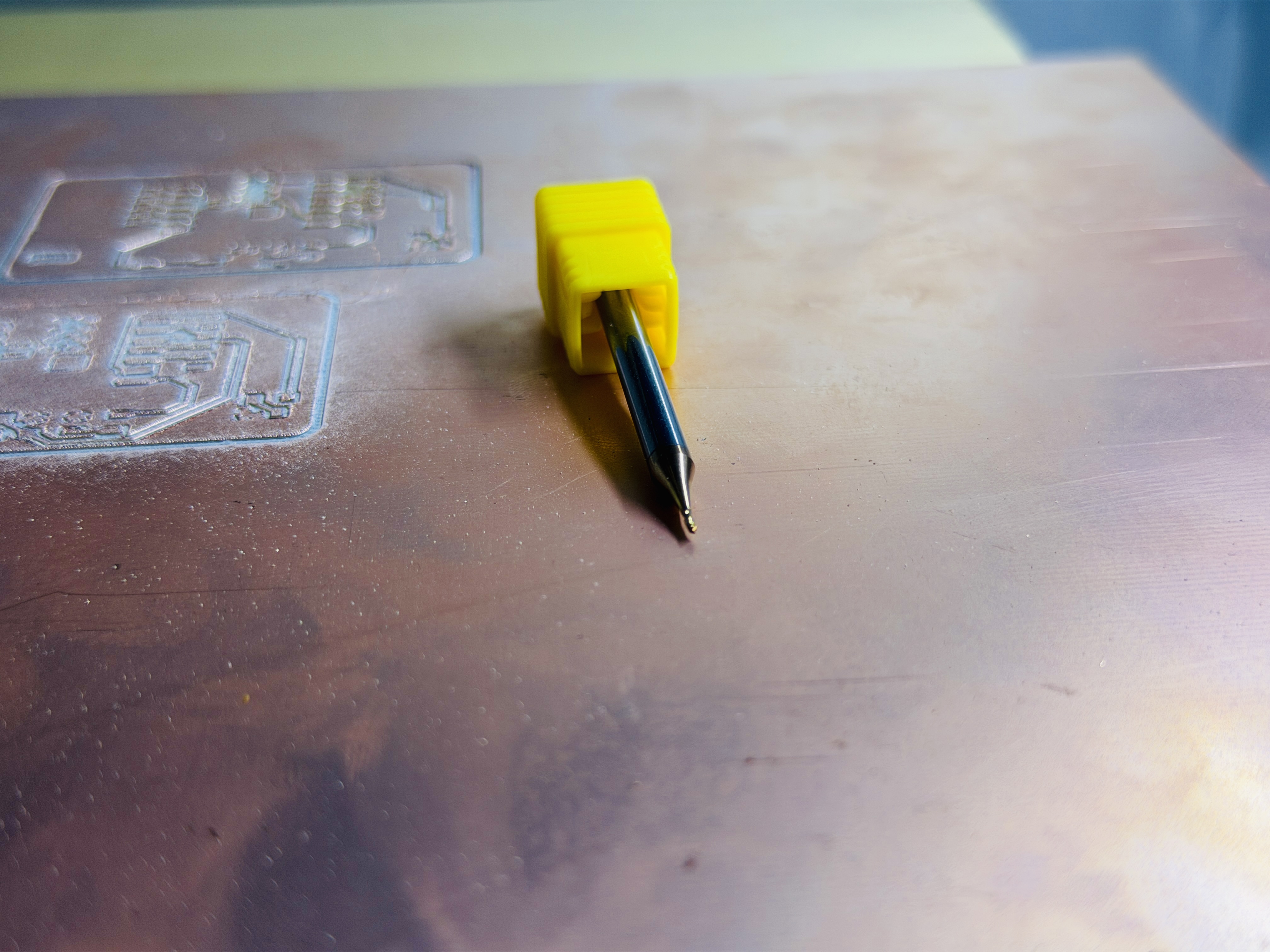 Close-up of the cutting cutter head on the PCB CNC