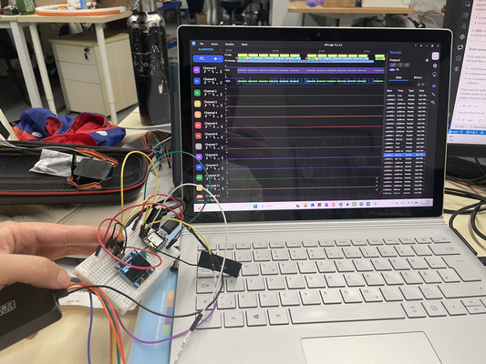 Logic analyzer connected to inspect I2C signals