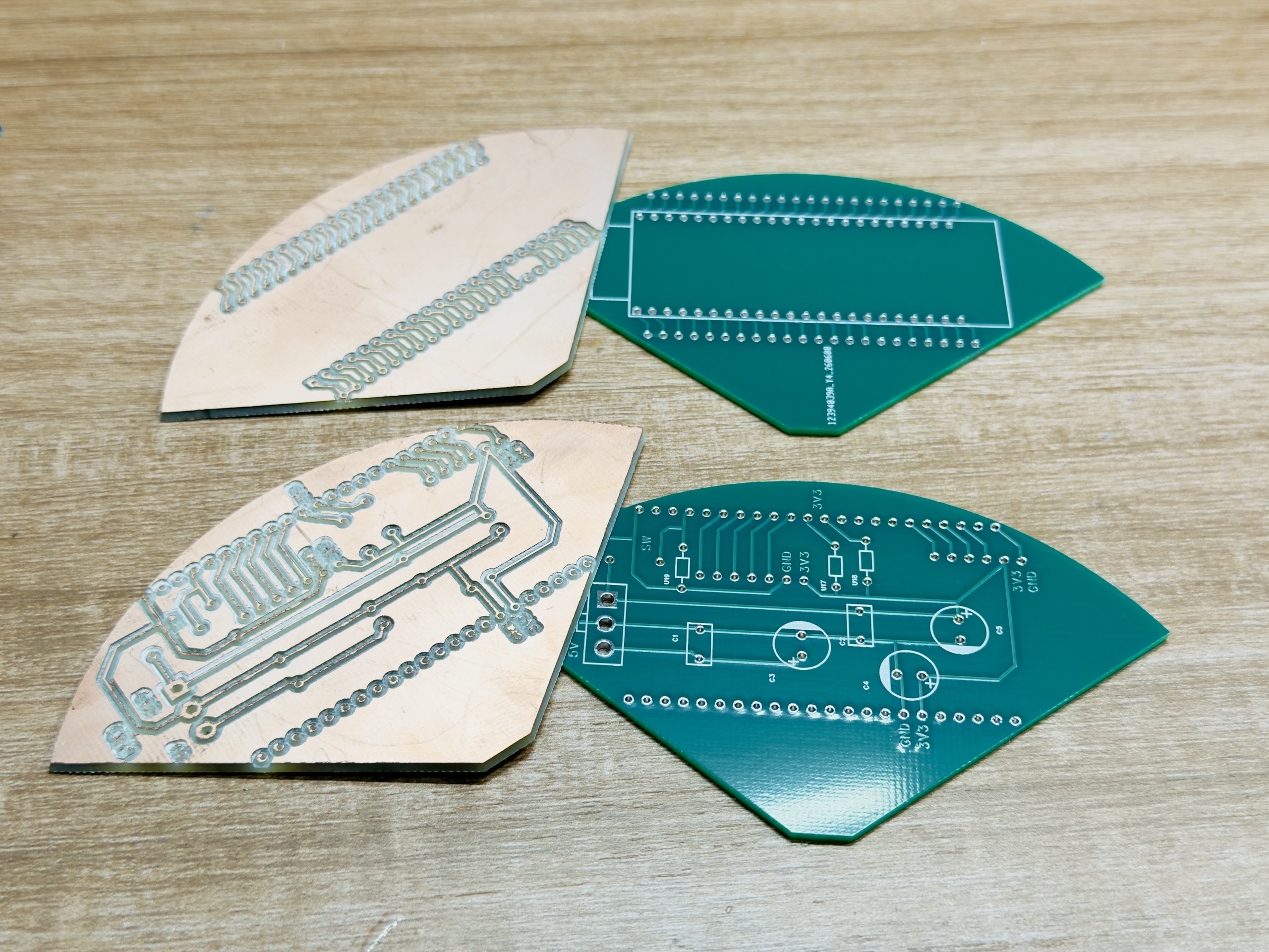 Custom chassis carrier PCB populated with ESP32-S3, sensor headers, and motor connectors