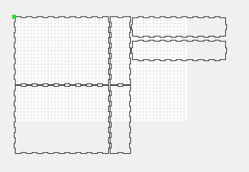 Laser-cut charging dock box cuboid layout in CAD