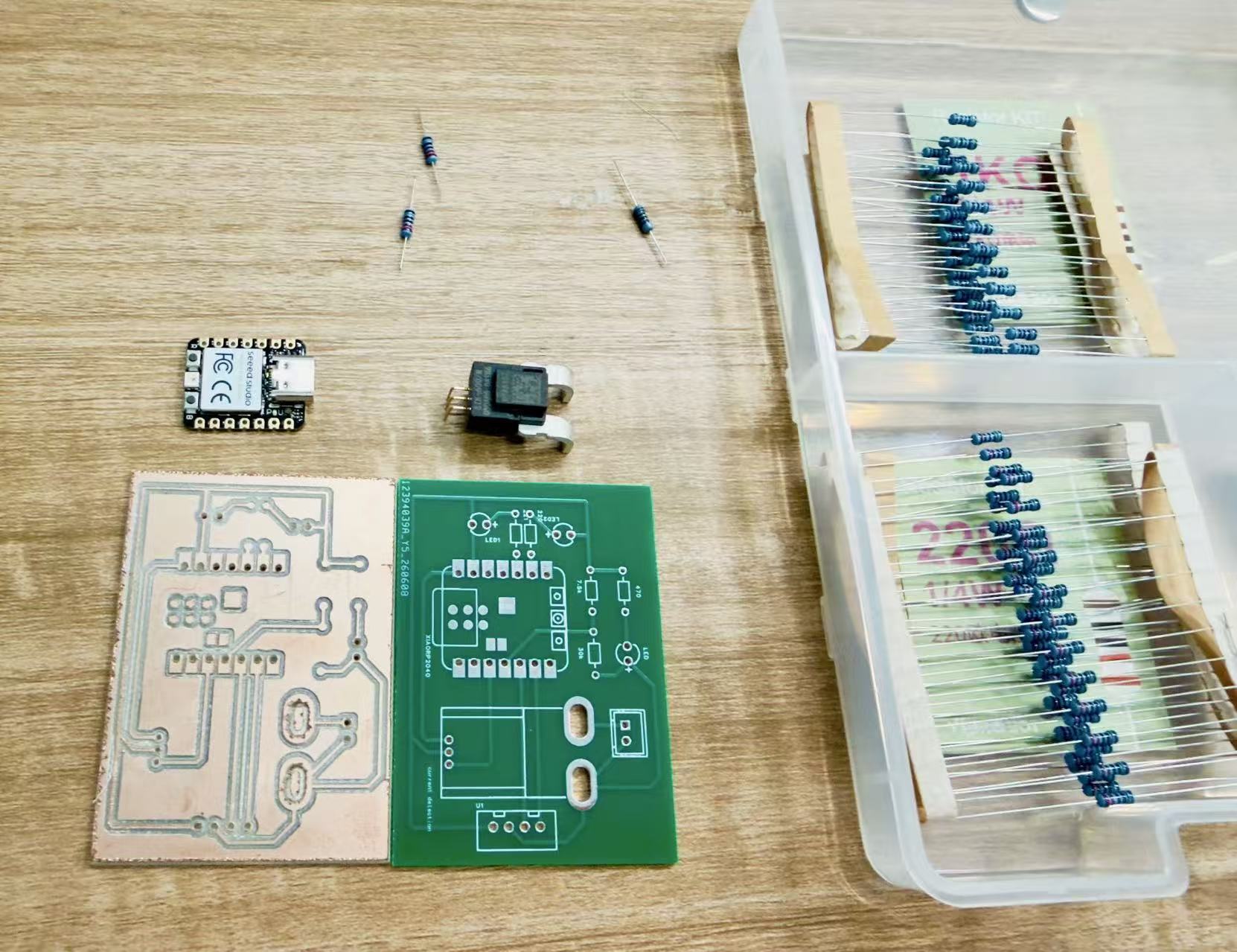 Charging dock control PCB laid out before soldering
