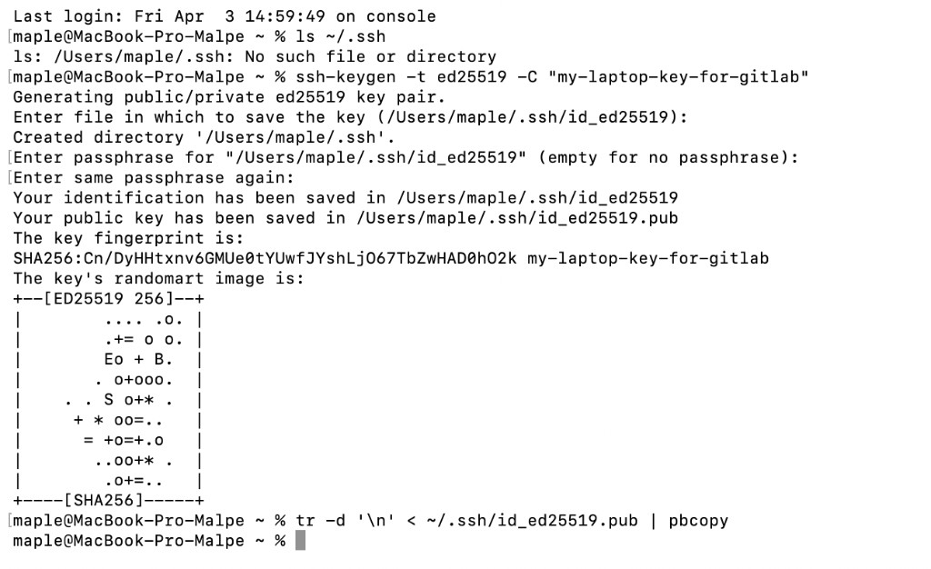 Terminal: ssh-keygen and copy public key with pbcopy