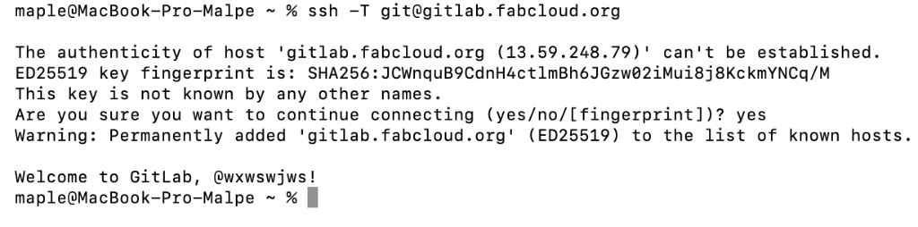 Terminal: ssh -T success Welcome to GitLab