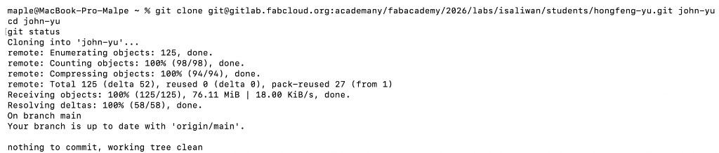 Terminal: git clone, cd, git status