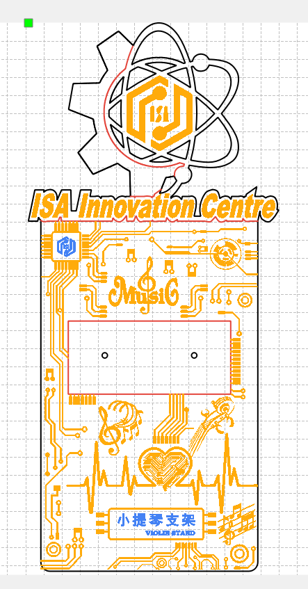 LaserMaker screenshot: circuit traces and stylized decoration on bracket