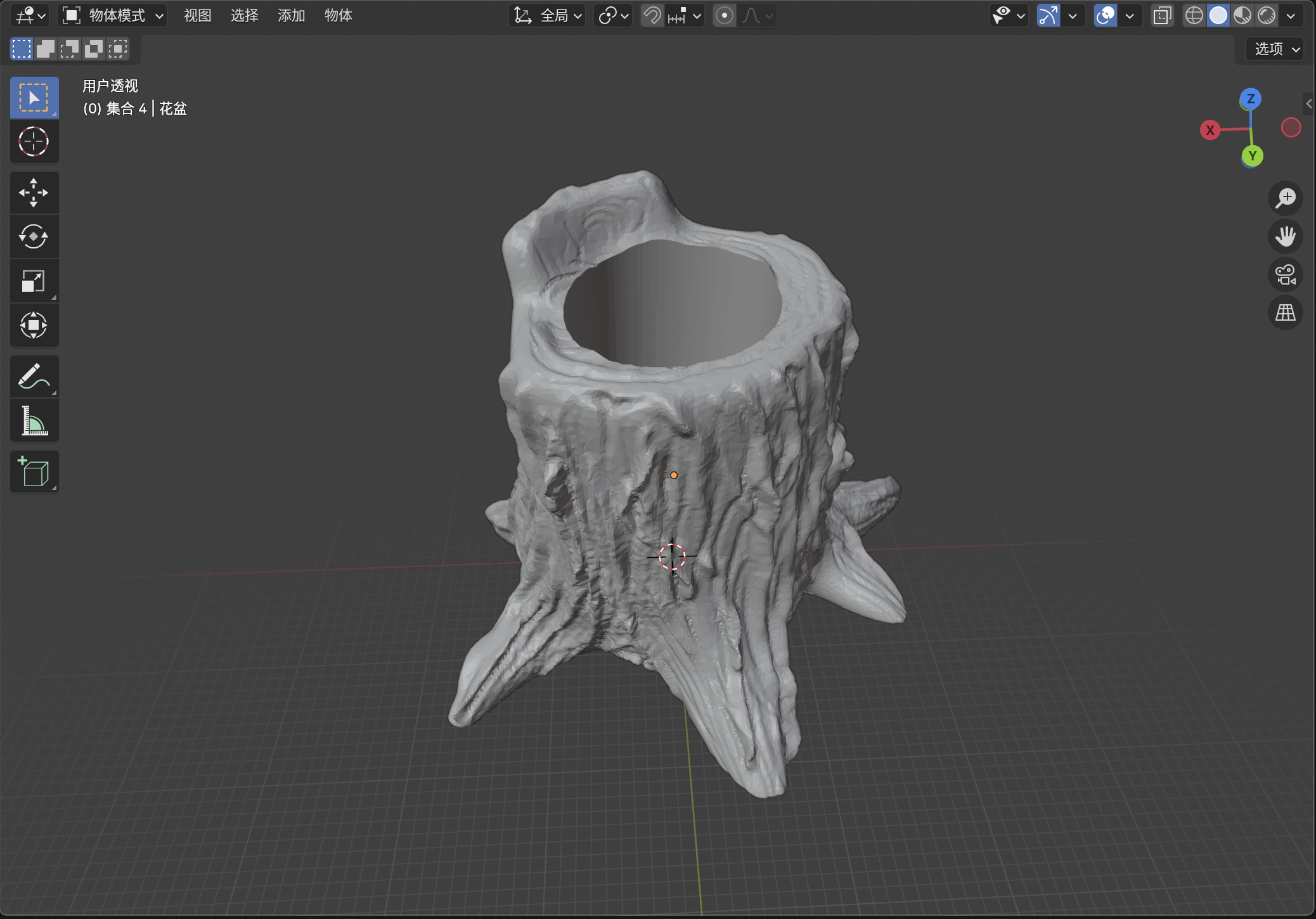 Blender viewport: imported trunk pencil-holder mesh as starting geometry