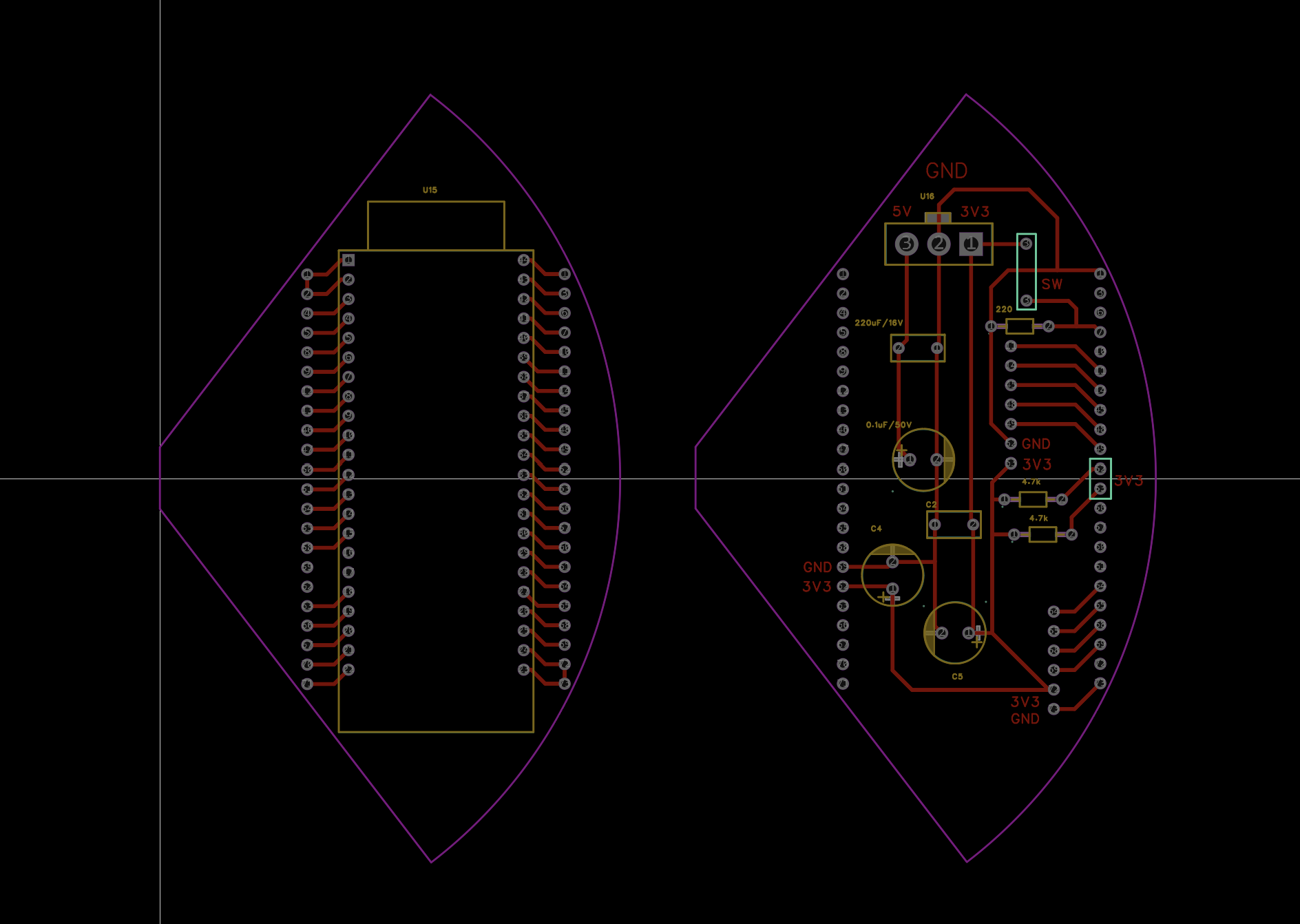 EasyEDA layout export of the WROOM display PCB with module footprint and screen pad groups