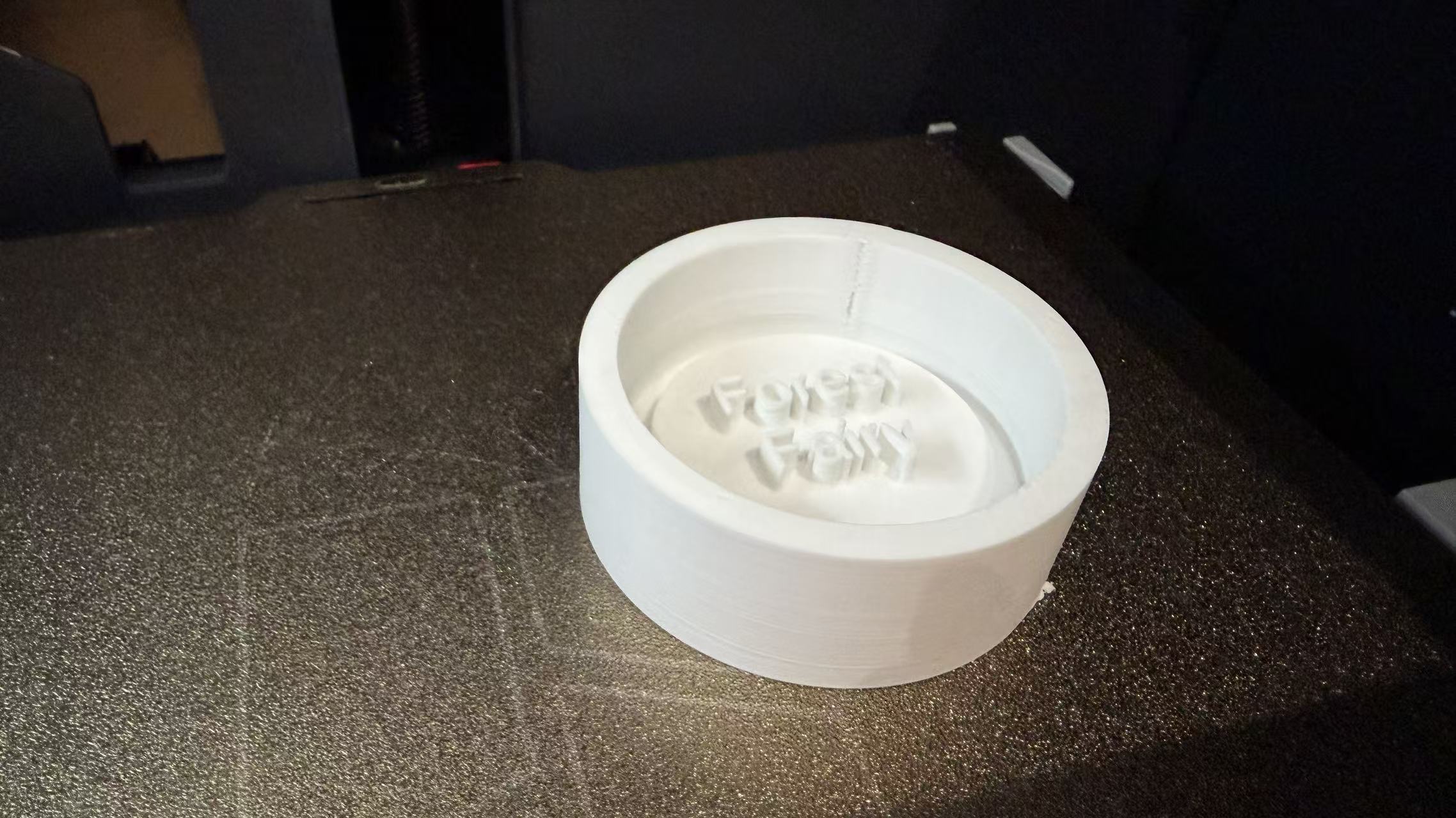 Finished PLA cylindrical mold with forest fairy text on the inner wall