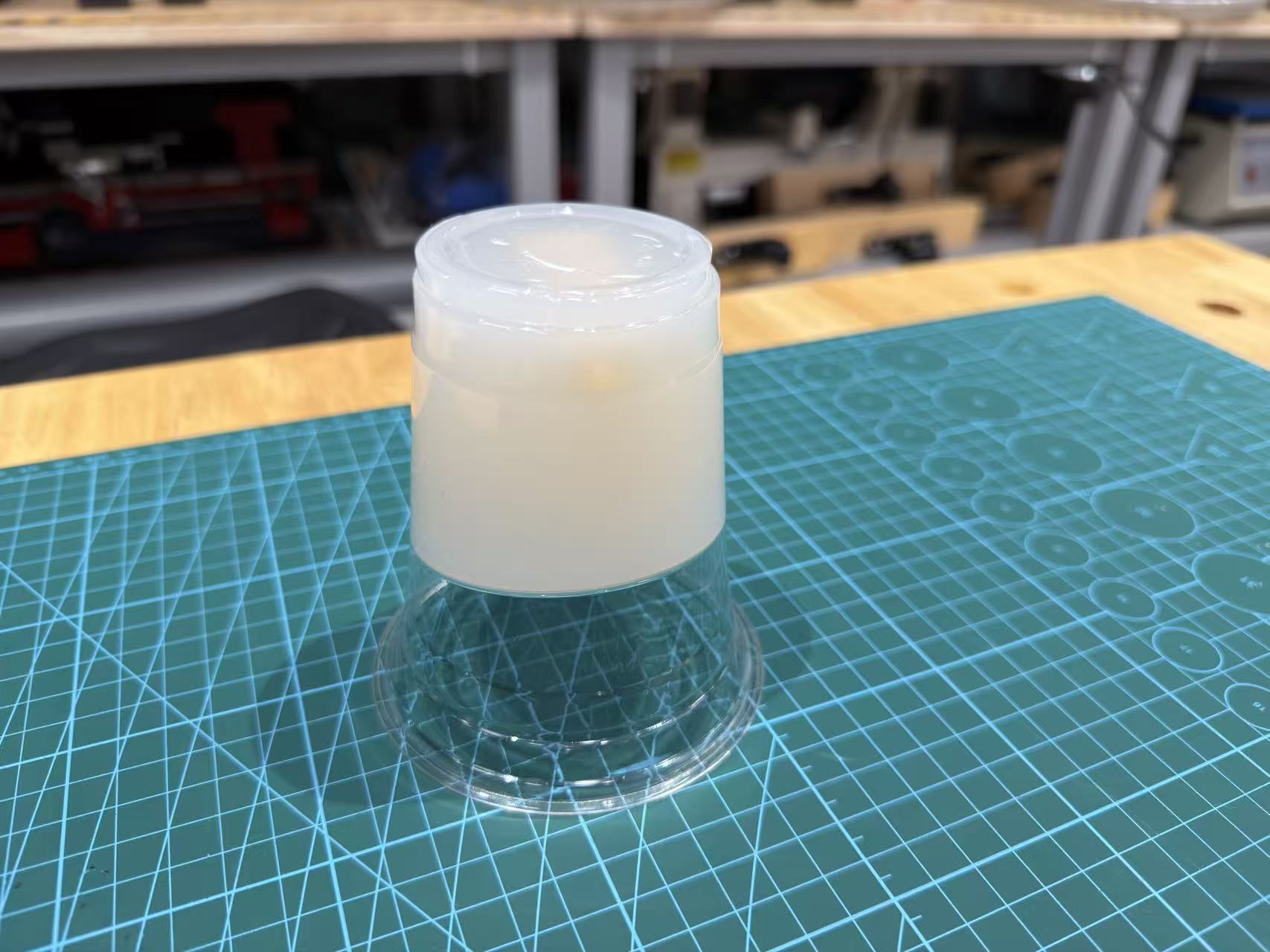 Cured silicone block inside the cup