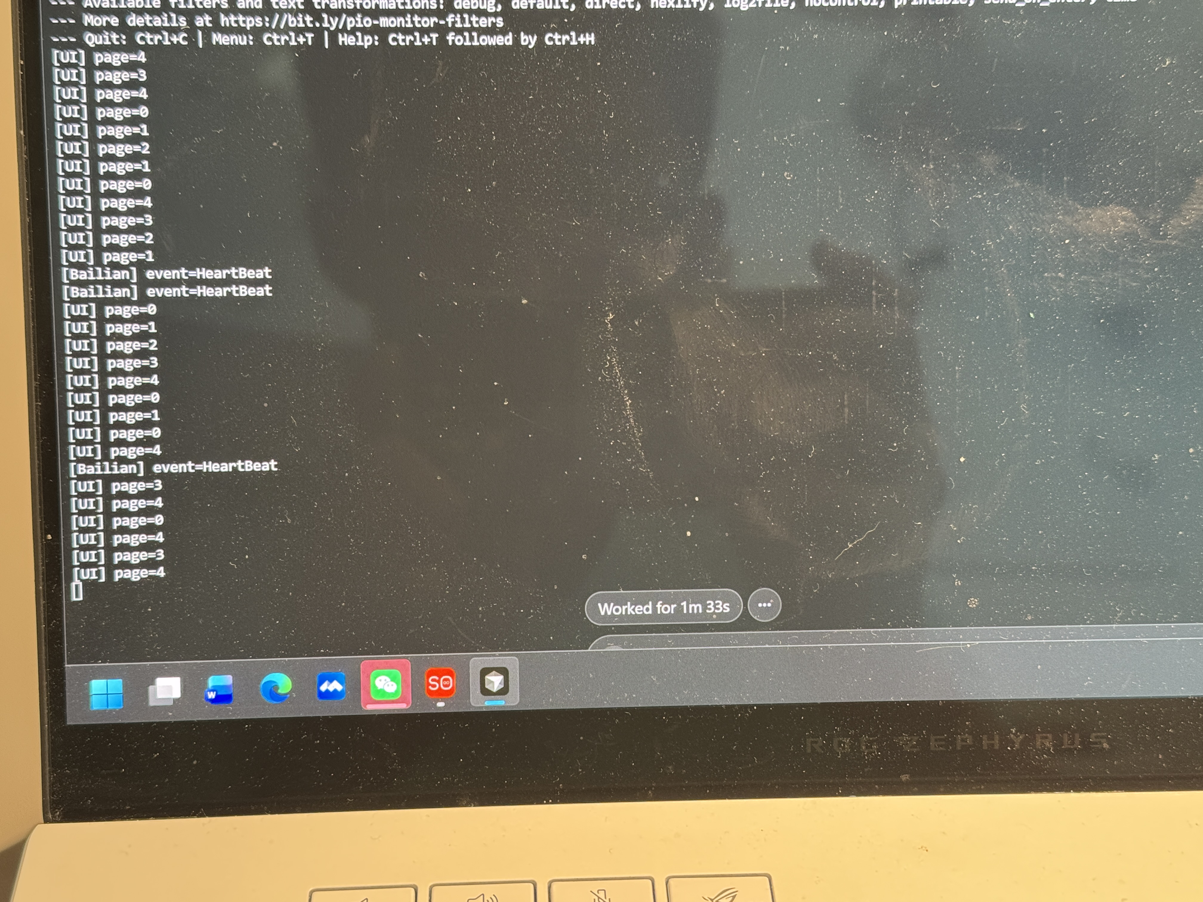 Serial monitor detail showing sensor and I2C debug output
