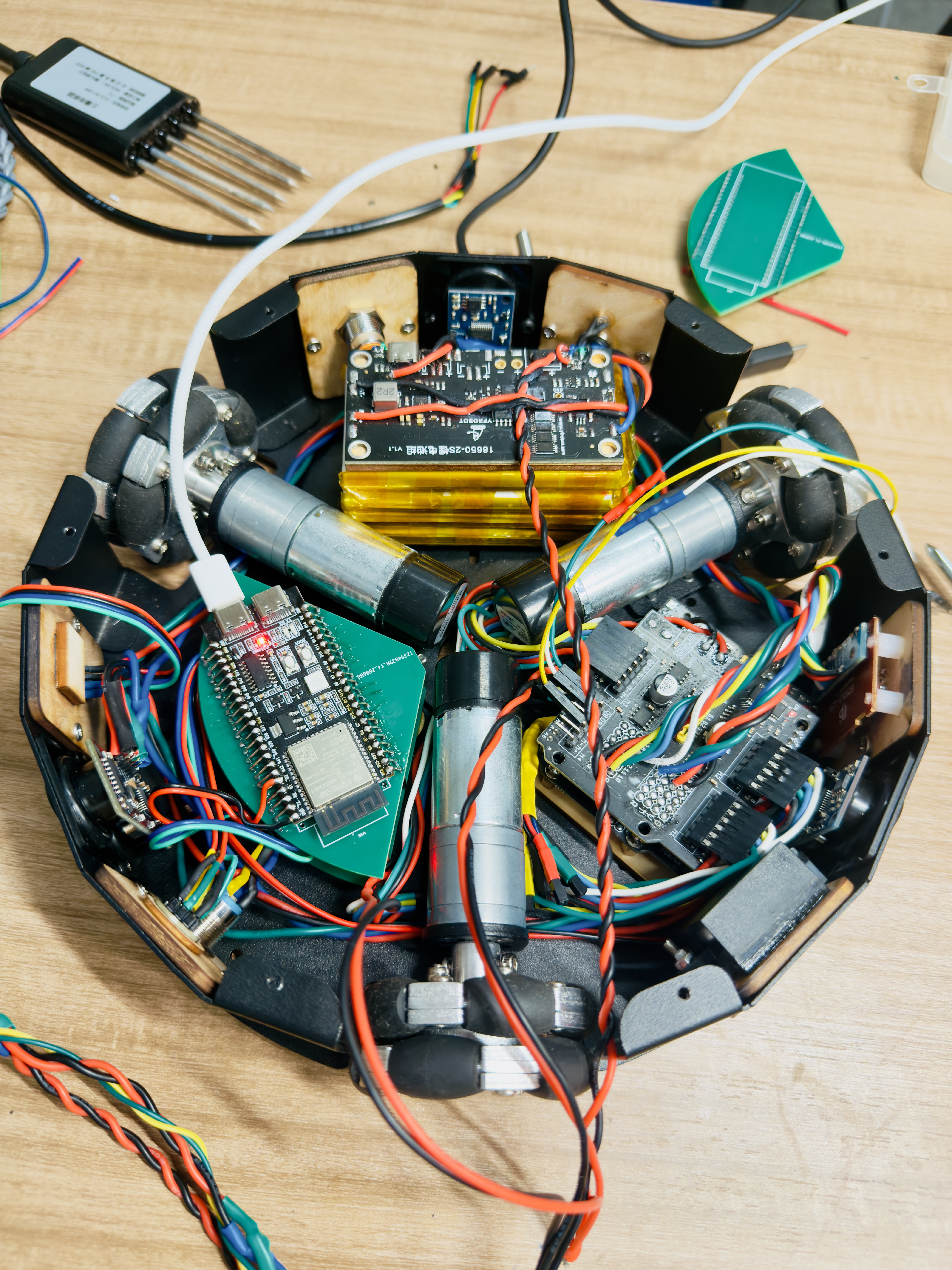 WROOM board, battery system, and UNO integrated together inside the Forest Fairy chassis