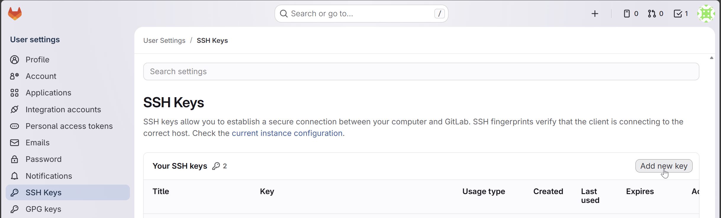 Open SSH Key setting part