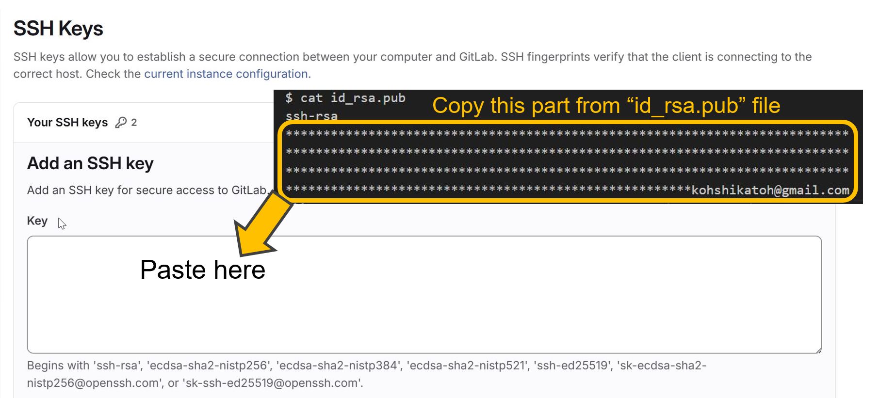 Copying SSH Key public key