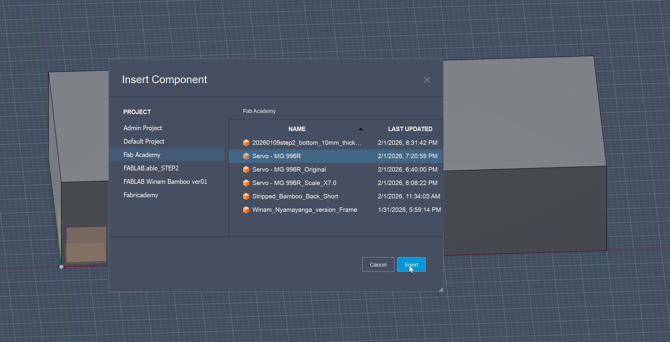 select design from the component list