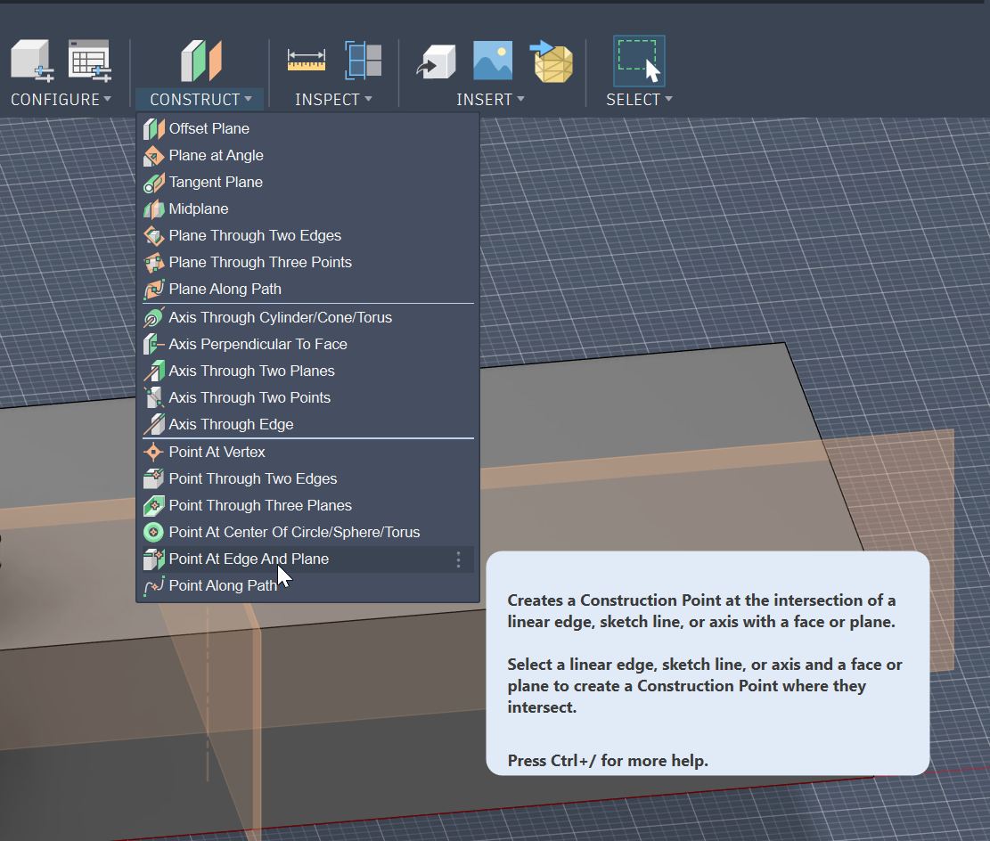 point at edge and plane