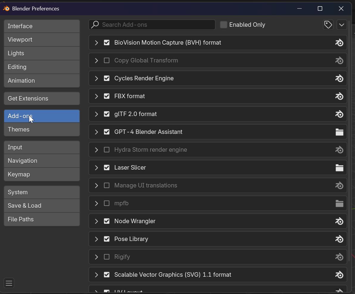 Add-ons in Preferences