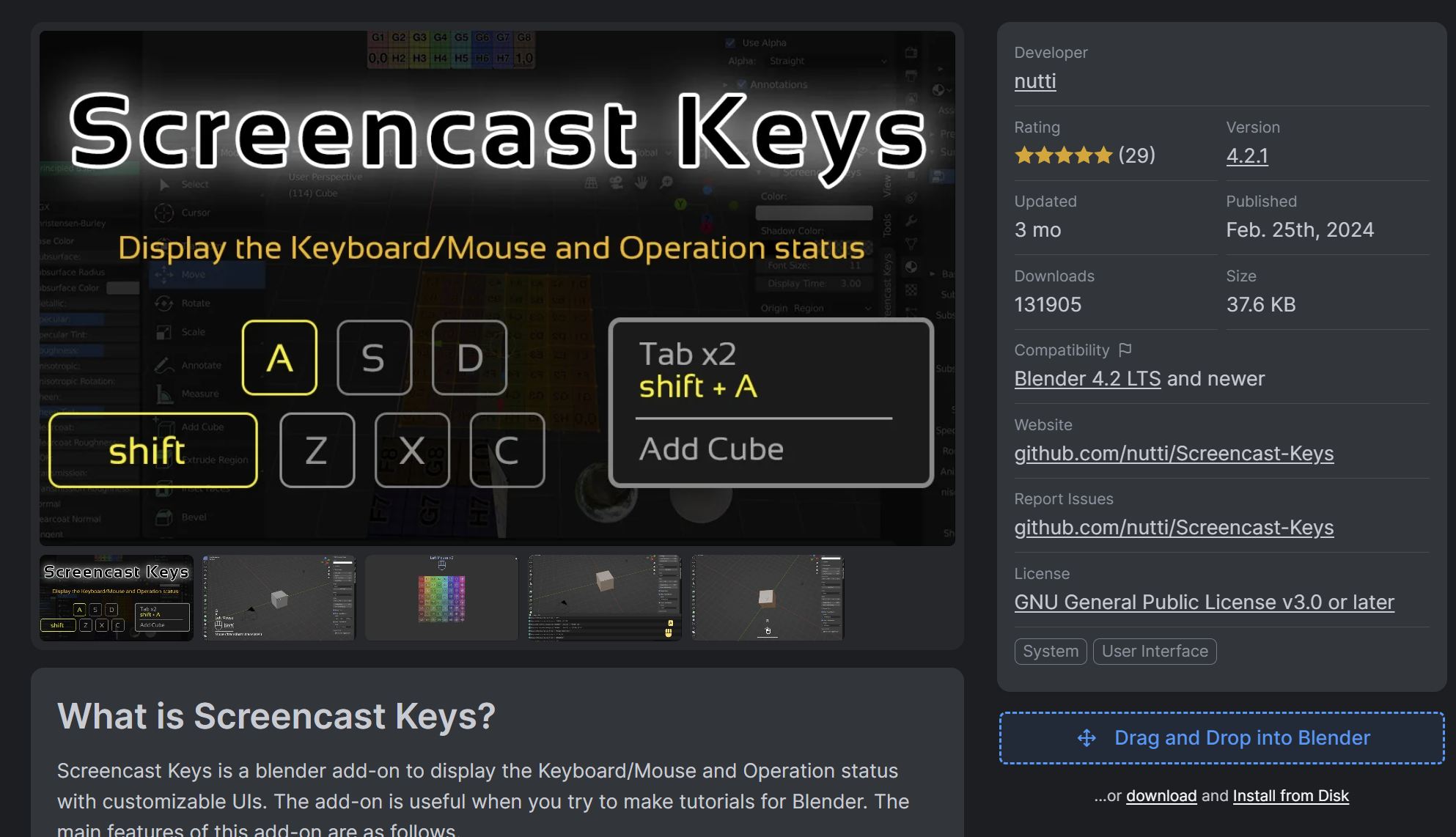 Screencast Keys page