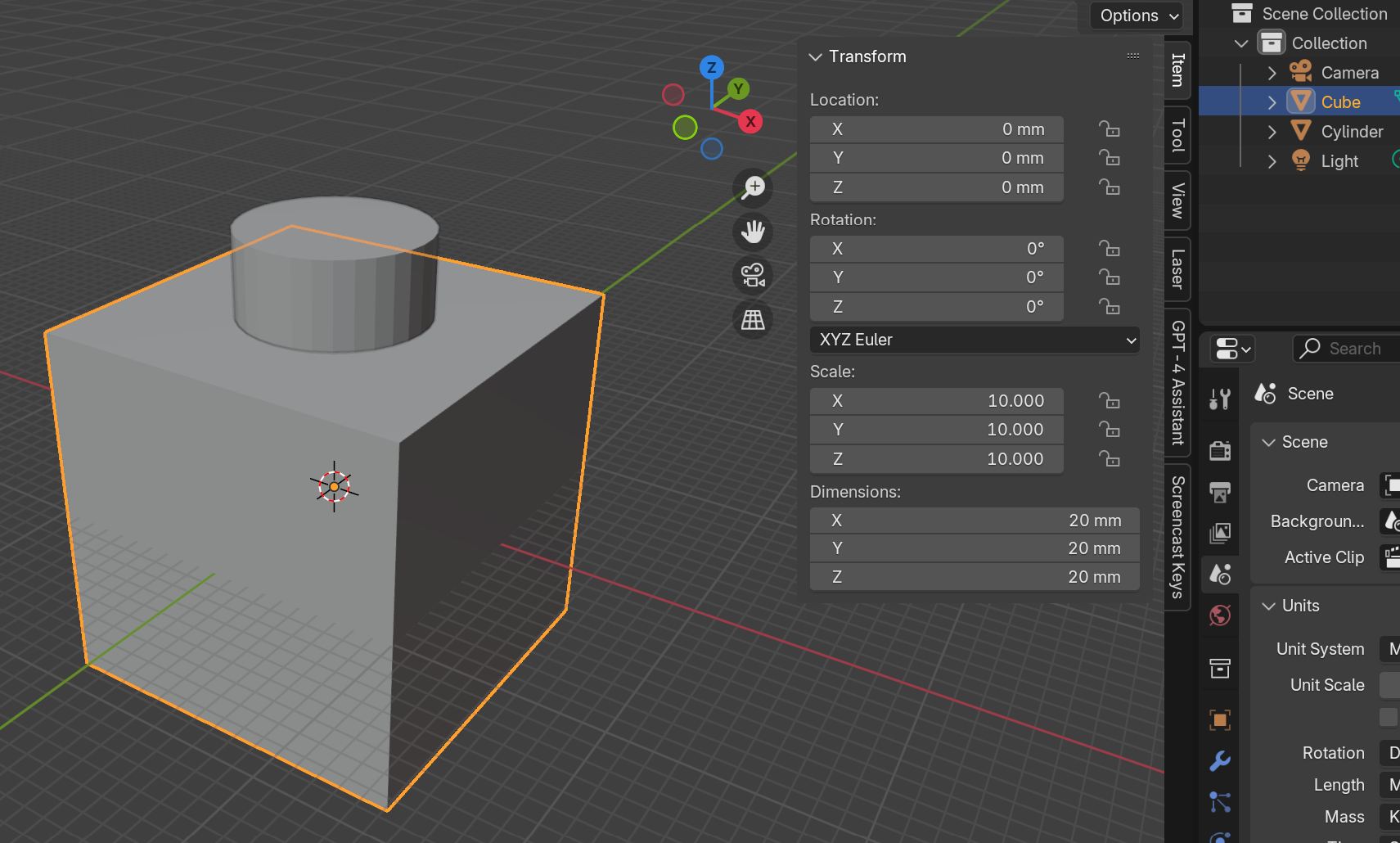 initial dimension as 20mm